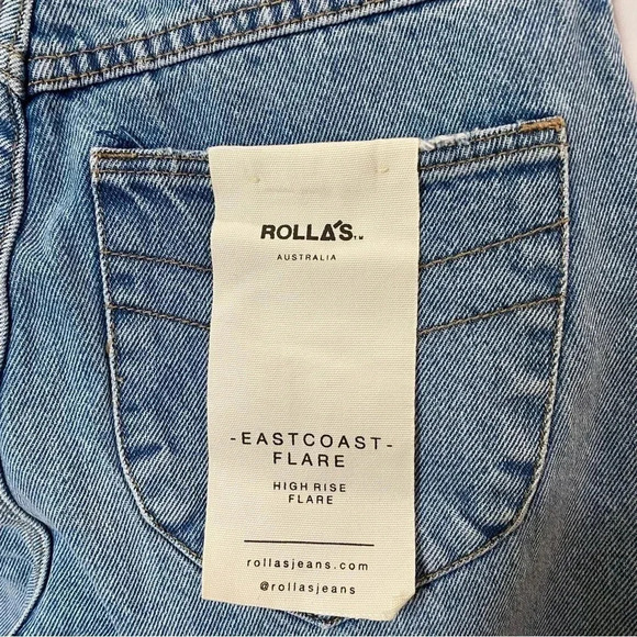 NWT Free People Rollas East Coast Flare Jeans High Rise in Byron Blue Rips 26 - Picture 9 of 12